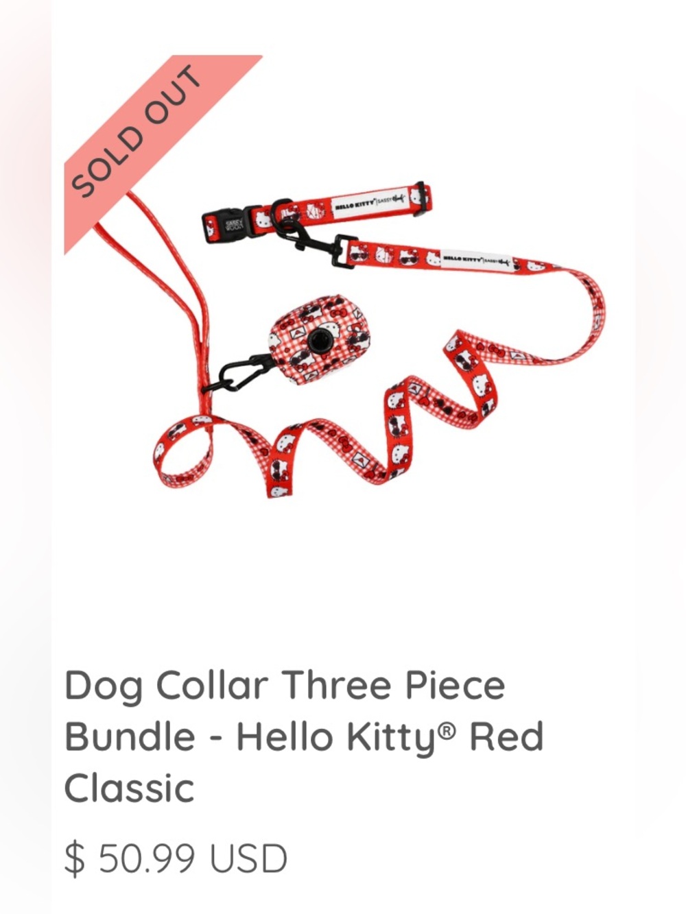 Sassy Woof x Hello Kitty Dog Walk Set • collar fabric leash waste bag holder - Picture 3 of 3